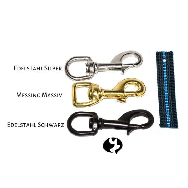 Karbinerübersicht - 10m Fährtenleine aus 20mm gummiertem Gurtband (fest)
