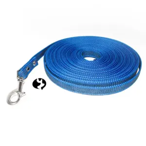 10m gummierte Gurtband-Leine in 15mm dunkelblau mit Edelstahl Produktbild