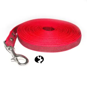Restposten - 10m gummierte Gurtband-Leine rot 20mm mit Edelstahl