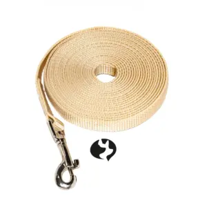5m Gurtband-Fährtenleine 15mm beige mit Zinkdruckguss genäht